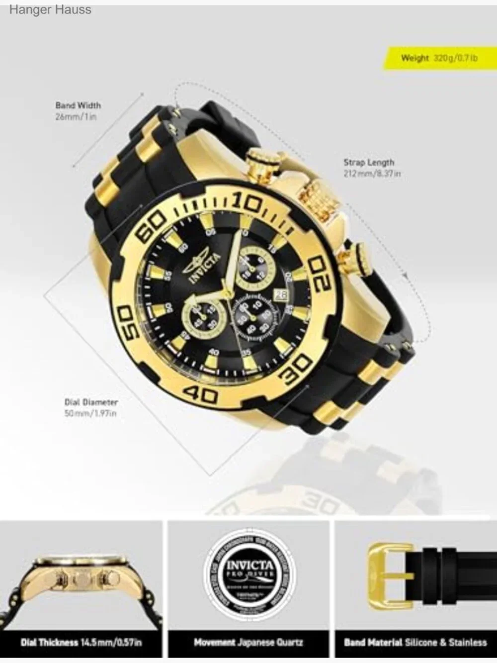 Mens Pro Diver Chronograph Quartz Watch with Silicone and Stainless Steel
